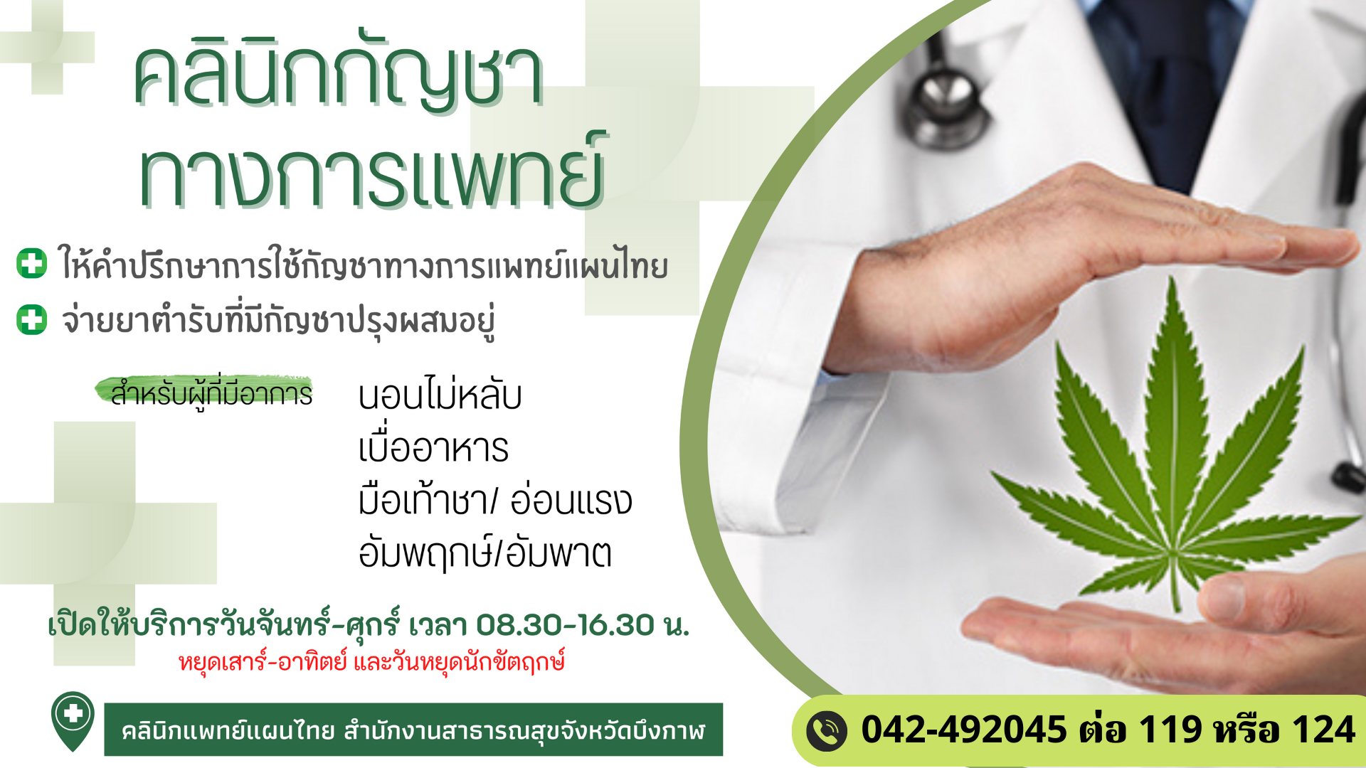 🔴สำนักงานสาธารณสุขจังหวัดบึงกาฬ เปิดบริการให้คำปรึกษาการใช้ "กัญชาทางการแพทย์แผนไทย"🌿💊